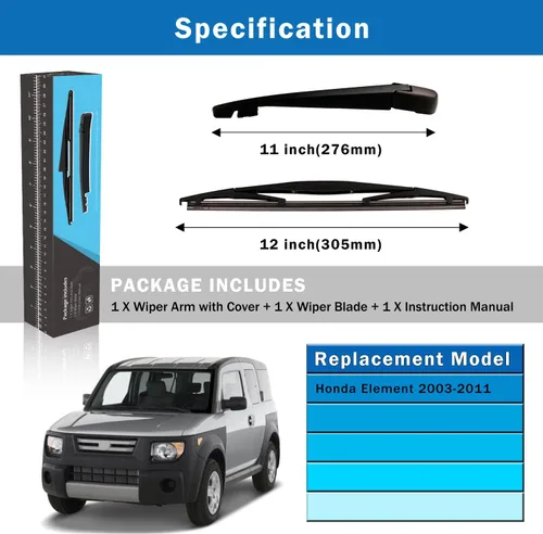 Miniatura 23 de WTI Juego de escobillas de limpiaparabrisas trasero Compatible con Honda CRV 2007-2011 CR-V SUV Kits de limpiaparabrisas traseros Montaje