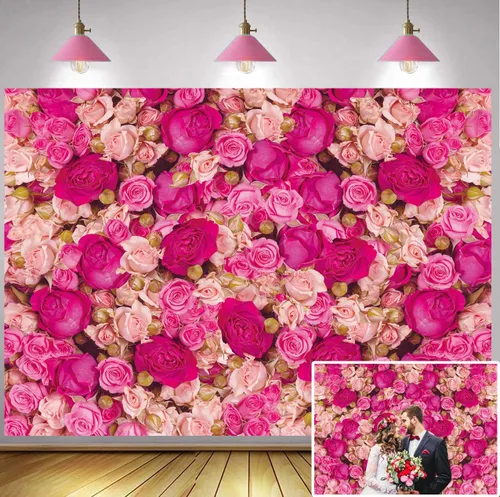 Miniatura 9 de Fondo de pared de rosas rojas y rosas rosas para el Día de la Madre, telón de fondo para fotografía de niñas, princesa, cumpleaños, baby shower