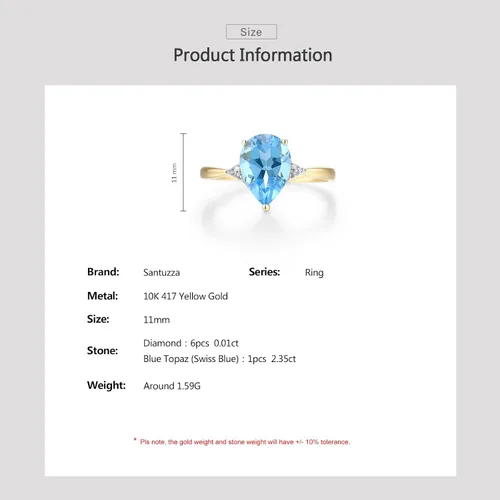Miniatura 4 de Santuzza Anillo de oro macizo de 10 quilates con piedras preciosas solitarias para mujer