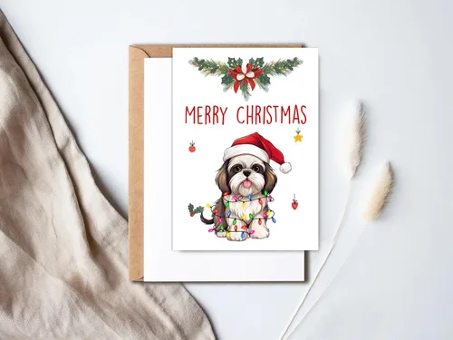Miniatura 2 de Shih Tzu Dog - Tarjeta de felicitación de Feliz Navidad, Tarjeta de Feliz Navidad, Tarjeta Shih Tzu, linda tarjeta de Navidad para perros, adorable