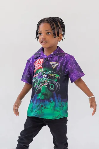 Miniatura 2 de Monster Jam Trucks Grave Digger - Camisa hawaiana de manga corta con botones para niños