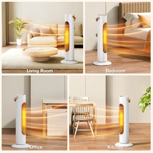 Miniatura 9 de Calentadores eléctricos para uso en interiores, 25 pulgadas, calentador de torre 2 en 1 y ventilador, oscilación de 70°, calentamiento instantáneo