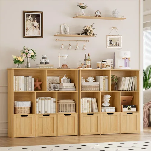 Miniatura 4 de FOTOSOK Organizador de almacenamiento de juguetes con 3 cajones móviles, gabinete de almacenamiento de piso cofre de juguetes con ruedas ocultas y 5