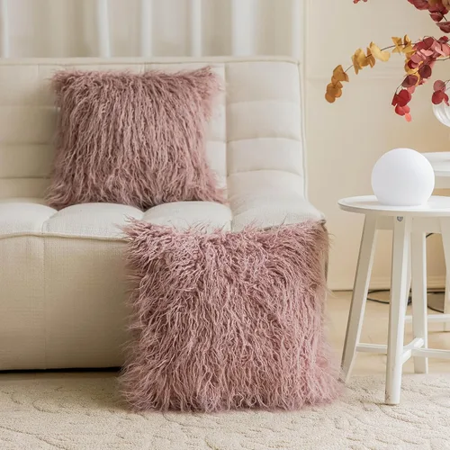 Home Brilliant Juego de 2 fundas de almohada de 18 x 18 pulgadas, color rosa polvoriento, fundas de almohada peludas y esponjosas de 18 x 18 Rosa