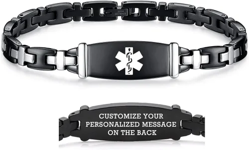 Miniatura 70 de LinnaLove Lady Medical Alert - Pulseras médicas de acero inoxidable para mujer, 7.5 pulgadas