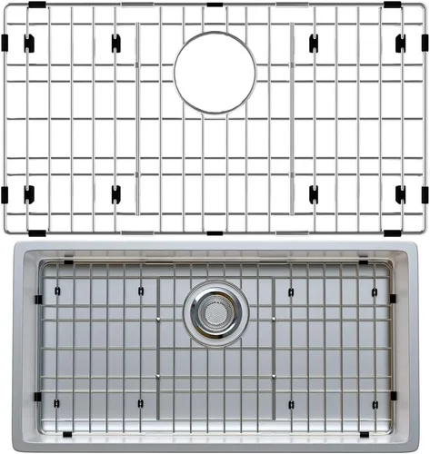 Miniatura 8 de Paquete de 2 rejillas de metal dorado para fregadero de cocina, 13"L X 11.6"W, protectores de fregadero de acero inoxidable con orificio de drenaje