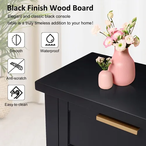 Miniatura 9 de Mesa consola con cajón, mesa de entrada larga estrecha con estante inferior para pasillo, entrada y sala de estar, color negro