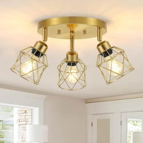 Miniatura 9 de Baocuz Lámpara de techo semiempotrada de níquel cepillado de 3 luces, luminarias de cocina ajustables montaje al techo base E26, luces de techo