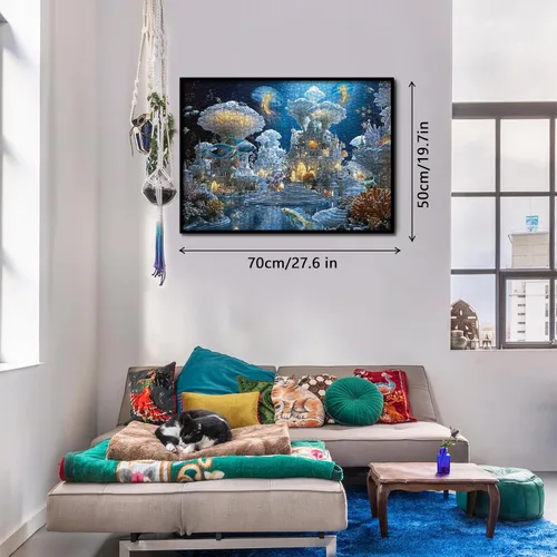 Miniatura 5 de Rompecabezas mágicos de castillo de hongos oceánicos para adultos, 1000 piezas de naturaleza, peces de fantasía, medusas rompecabezas artísticos