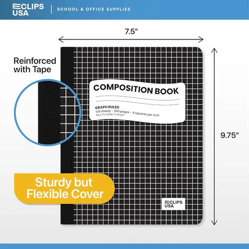 Miniatura 3 de Cuadernos de composición, cuadriculados, cuaderno de composición de papel gráfico, cuaderno de composición gráfico, 100 hojas, 9.75 x 7.50 pulgadas