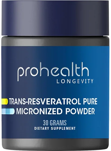 ProHealth Longevity - Polvo de resveratrol puro micronizado de 1.06 oz - 98% grado farmacéutico puro, 1000 mg por cucharada, absorción superior y