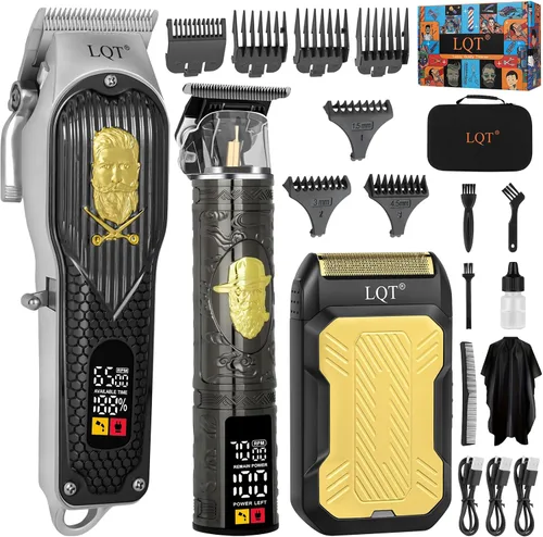 Miniatura 9 de Juego de cortapelos inalámbrico profesional y recortadora de barba de precisión para hombres, kit de aseo con afeitadora de aluminio, máquina