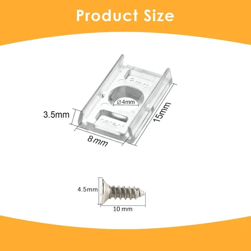 Miniatura 5 de VIPMOON 100 clips de montaje de tira LED transparentes de 0.315 pulgadas de ancho y 100 tornillos Phillips de acero inoxidable compatibles