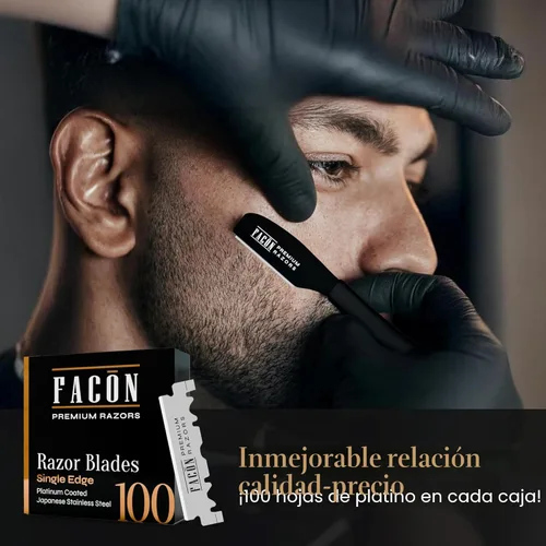 Miniatura 5 de Facón Navajas rectas para hombres - Kit de navaja de barbero profesional de hoja recta con 100 cuchillas, afeitadora de acero inoxidable japonés El