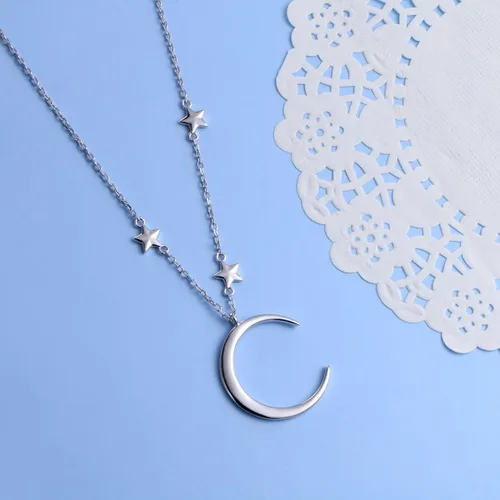 Miniatura 3 de Collar con dije de luna creciente y estrella de plata esterlina S925