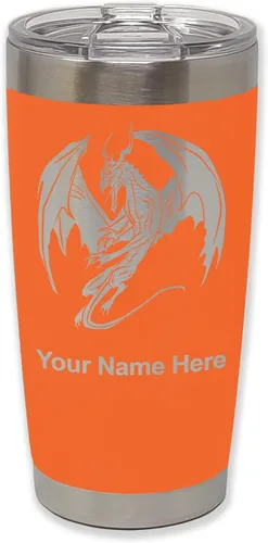 Miniatura 12 de LaserGram Vaso aislado al vacío de 20 onzas, dragón, grabado personalizado incluido (negro)