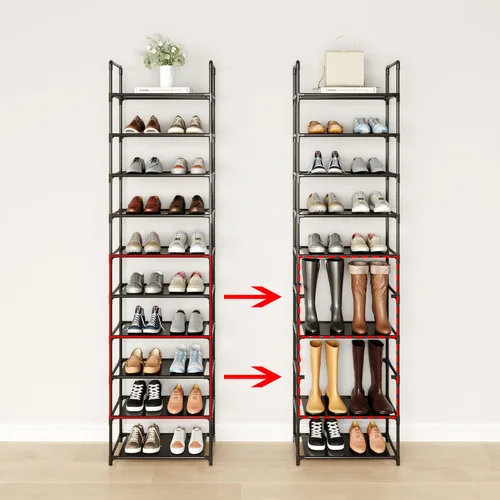 Miniatura 6 de Zapatero alto de 8 niveles para armario, entrada, estante de zapatos ajustable, resistente y duradero, organizador de zapatos estrecho