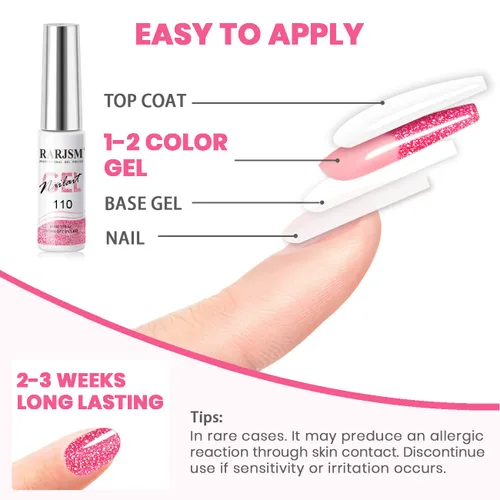 Miniatura 7 de RARJSM Gel Liner - Esmalte de uñas de gel reflectante con purpurina para arte de uñas, pincel fino, plateado, neón, rosa intenso, pintura