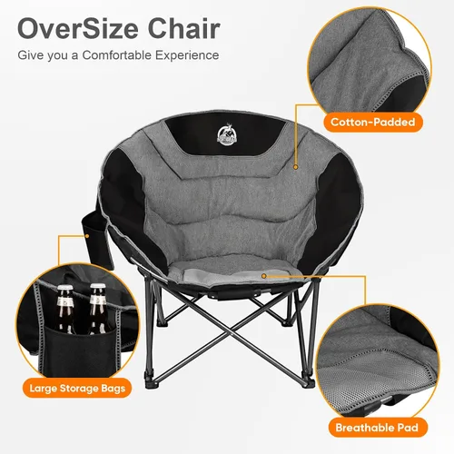Miniatura 5 de Northroad Silla de campamento XXL con diseño de luna, silla redonda de gran tamaño, platillo acolchado plegable con bolsillo lateral, capacidad
