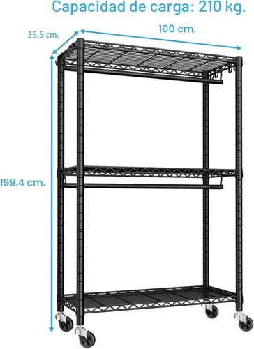 Miniatura 6 de FUTASSI P3 Perchero Enrollable, Estantes para Colgar Ropa, Perchero Resistente con Ruedas, Organizador de Clóset Portátil Independiente de 39.4