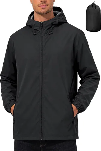 Miniatura 9 de UIQUR Chaqueta impermeable para hombre, ligera, rompevientos, impermeable, ciclismo, correr, senderismo, equipamiento con capucha plegable