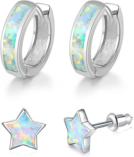 Miniatura 228 de CiNily Aretes Huggie de ópalo con bisagras, chapados en oro, hipoalergénicos, pequeños aretes de aro para mujeres, adolescentes, niñas, hombres