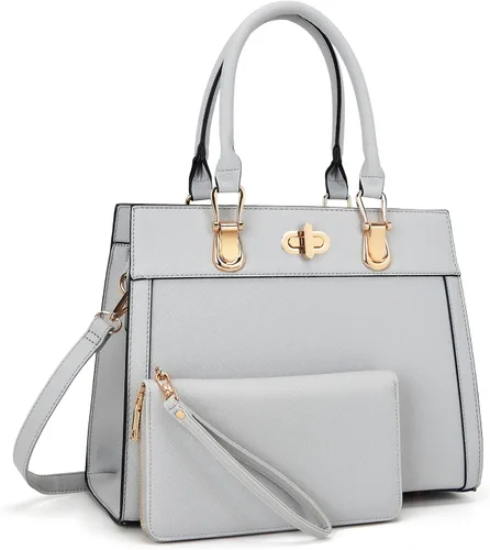 Miniatura 8 de Conjunto de bolso para mujer, bolso de mano, bolso de hombro, asa superior, bolsa de trabajo, bolsa cruzada a juego, 2 piezas