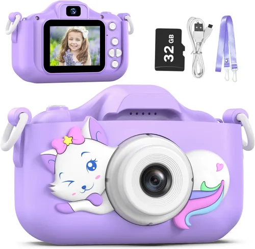 Goopow - Cámara de selfie digital para niños, juguete de cámara de video para niñas de 3 a 9 años con cubierta protectora, regalos de Navidad,