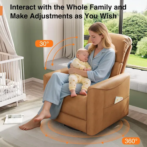 Miniatura 3 de Welzona Mecedora giratoria eléctrica, mecedora giratoria de 360°, mecedora de cuero sintético, silla eléctrica de posición infinita para adultos