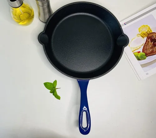 Miniatura 6 de HAWOK Sartén esmaltada de hierro fundido, sartén, DIA.10 pulgadas, con cubierta de asa, azul Azul marino