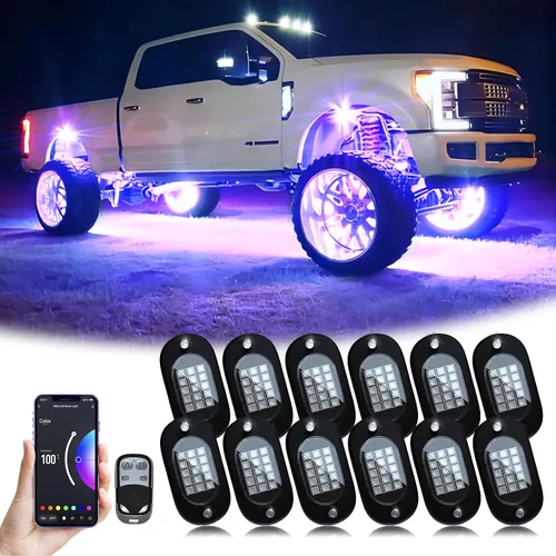 Miniatura 14 de YiLaie Luces LED RGB, 60 LED de alto brillo, kit de luz de neón multifunción impermeable para coche con control de aplicación/RF, luces de roca