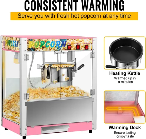 Miniatura 5 de Máquina comercial de palomitas de maíz con hervidor de 8 onzas, máquina de palomitas de maíz para encimera de 850 W para 48 tazas por lote