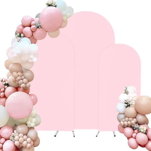 Miniatura 12 de Juego de 3 fundas de elastano ajustables para arco de boda, color beige, cubierta de fondo para arco de Chiara, parte superior redonda, para boda