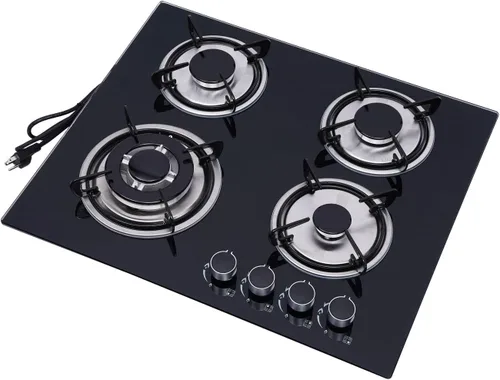 Miniatura 7 de Placa de cocina de gas de 4 quemadores, estufa de propano integrada, estufa de acero inoxidable de 23 pulgadas con marcas transparentes, 4