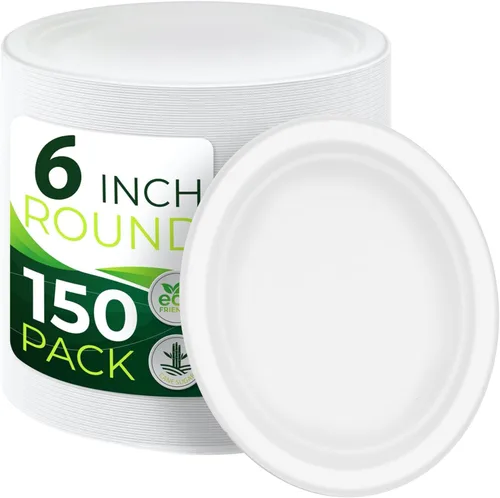 Miniatura 15 de 150 piezas 100% compostables platos de papel de 10 pulgadas, platos de fibra de caña de azúcar resistentes desechables ecológicos biodegradables