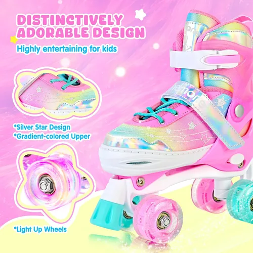 Miniatura 2 de NEMONE - Patines de sirena con ruedas iluminadas y 4 tamaños ajustables para niñas, azul y morado, para niños pequeños, para principiantes, de H