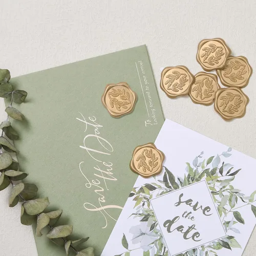Miniatura 7 de UNIQOOO Pegatinas de sello de cera - Pegatinas de sello de sobre para invitación de boda de rama de olivo, 50 piezas de pegatinas autoadhesivas Rama