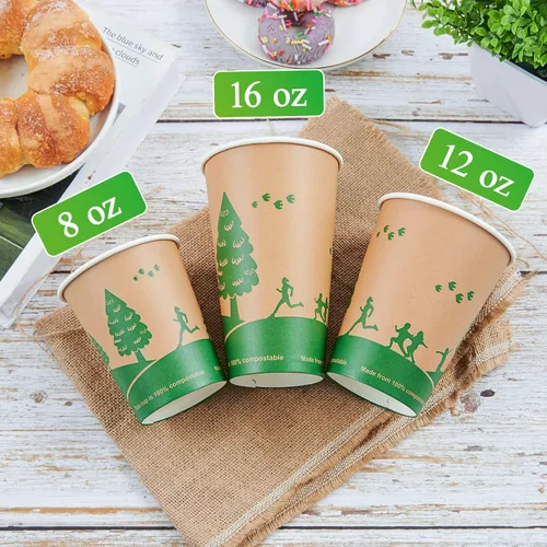 Miniatura 7 de ECOLipak 240 unidades de 12 onzas Tazas de papel compostables, tazas de café desechables biodegradables con revestimiento de PLA, tazas de papel