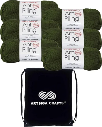 Premier Yarns Everyday Anti-Pelusa Hilo Sólido Verde Pino DN100-8 (6-Madejas - Mismo Lote de Tinta) #4 Peso Estambre Acrílico para Tejer con