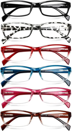 SIGVAN Paquete de 6 lentes de lectura para mujer, con bloqueo de luz azul, bisagra de resorte, rectangulares, lentes de lectura para mujer