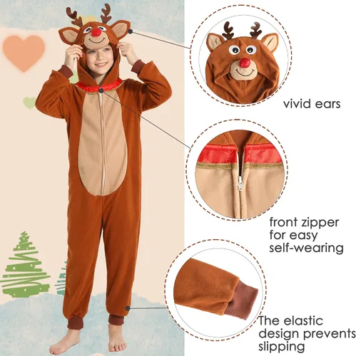 Miniatura 29 de Wizland Disfraz de animal para niños, leopardo, vaca, mono, reno, gato negro, dálmata, muñeco de nieve, mono de Papá Noel