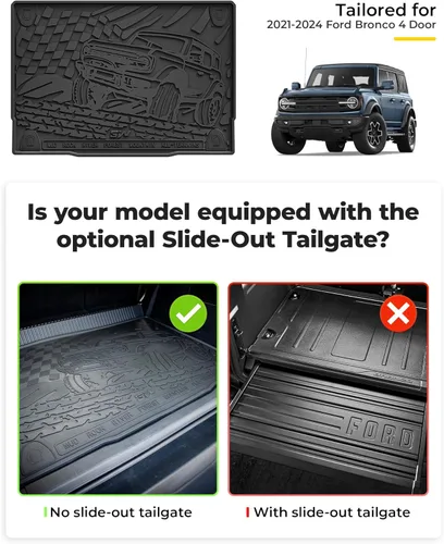 Miniatura 4 de 3W Alfombrillas para Ford Bronco, forro de carga y funda de asiento trasero, ajuste personalizado para Bronco 2021-2025 2026 de 4 puertas para todo
