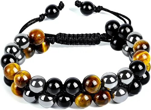 Miniatura 18 de Triple Protection Bracelet Natural Black Obsidian Tigers Eye Hematite Beads Crystal Bracelet Healing Bracelets for Men Women Bring Prosperity Luck