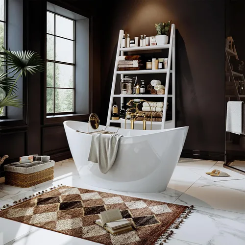 Miniatura 9 de Empava Tina de baño, tina de remojo de 1.70 m, tina acrílica independiente con desagüe central y desbordamiento, tina de baño de diseño