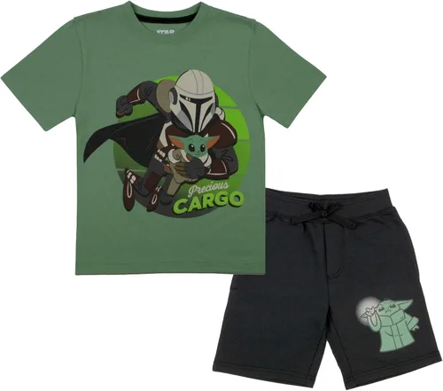 STAR WARS The Mandalorian - Conjunto de camiseta y pantalones cortos para niños, The Mandalorian Baby Yoda camiseta y pantalones cortos para niños