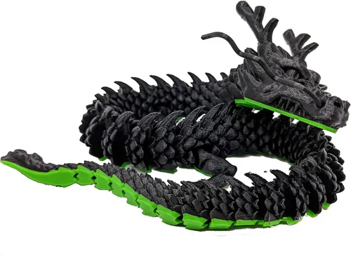 Dragón impreso en 3D – Personalizable, hecho a pedido, juguete articulado del dragón mítico, regalo (M, negro con vientre verde lima)