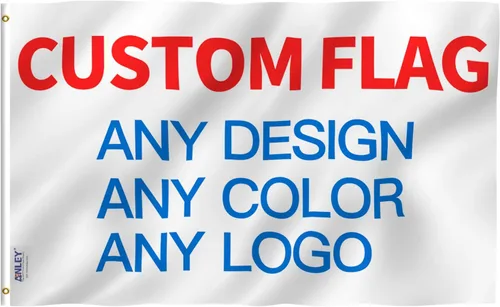 ANLEY Bandera personalizada de doble cara de 1 x 1.5 pies para exteriores, imprime tu propio logotipo/diseño/palabras, color vivo, cabecera de lona