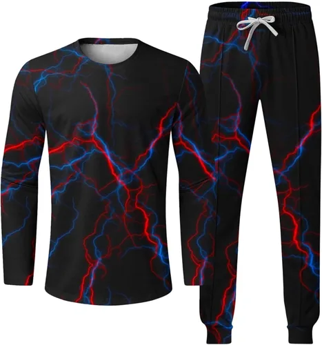 Miniatura 5 de Muscularfit Conjunto deportivo de 2 piezas para hombre con estampado 3D de otoño y manga larga