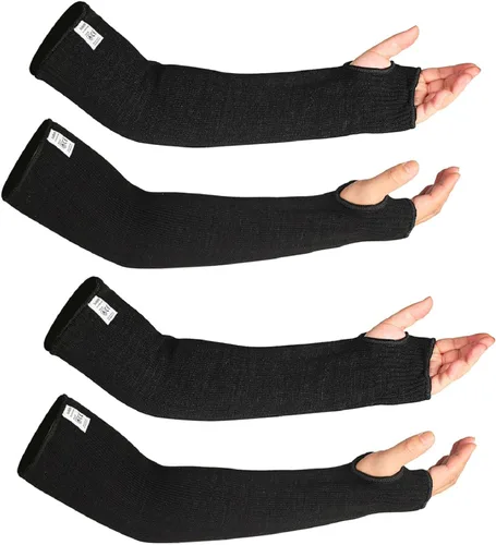 Mangas de soldadura negras de Kevlar para brazos con agujero para el pulgar de 19 pulgadas de largo, manga de brazo de seguridad con corte, mangas