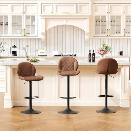Miniatura 11 de FIRAVOE Juego de 2 taburetes de bar giratorios negros con respaldo, taburete de bar ajustable de 24 a 33 pulgadas, taburete de bar tapizado de piel